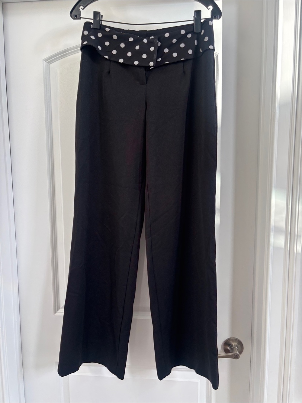 Black Wide-Leg Pants with Polka Dot Waistband